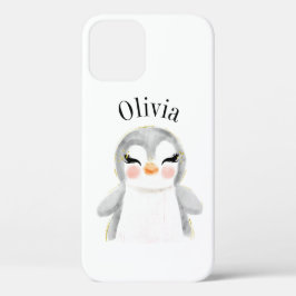 Cute Penguin Waterverf Name Modern Case-Mate iPhone Case