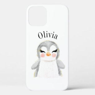 Cute Penguin Waterverf Name Modern Case-Mate iPhone Case