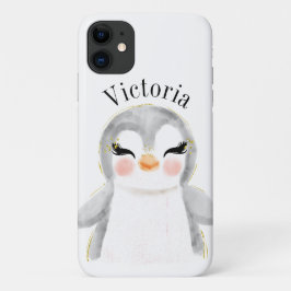 Cute Penguin Waterverf Name Modern Case-Mate iPhone Case