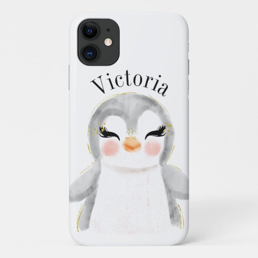 Cute Penguin Waterverf Name Modern Case-Mate iPhone Case (Achterkant)