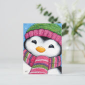 Cute Penguin Wearing Pet en Scarf Briefkaart (Staand voorkant)