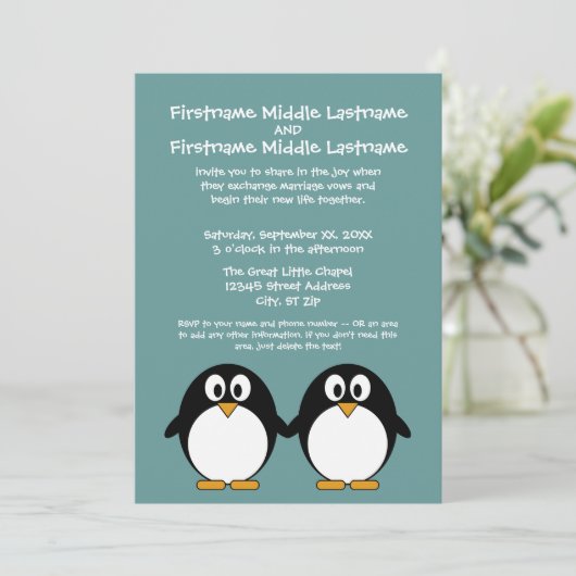 Cute Penguin Wedding Invitation Kaart (Staand voorkant)