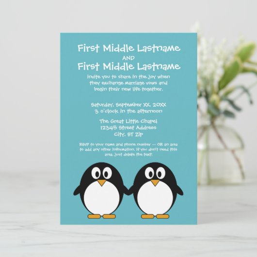 Cute Penguin Wedding Invitation Kaart (Staand voorkant)