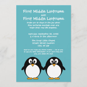 Cute Penguin Wedding Invitation Kaart