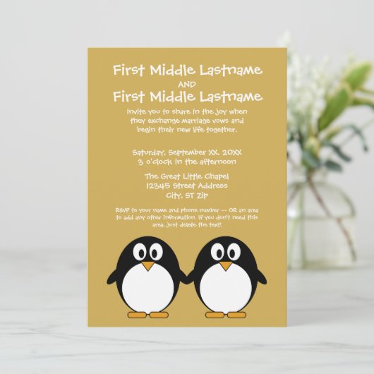 Cute Penguin Wedding Invitation Kaart (Staand voorkant)