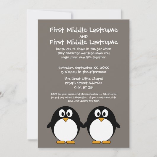 Cute Penguin Wedding Invitation Kaart (Voorkant)