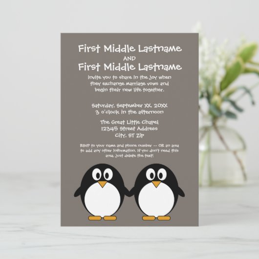 Cute Penguin Wedding Invitation Kaart (Staand voorkant)