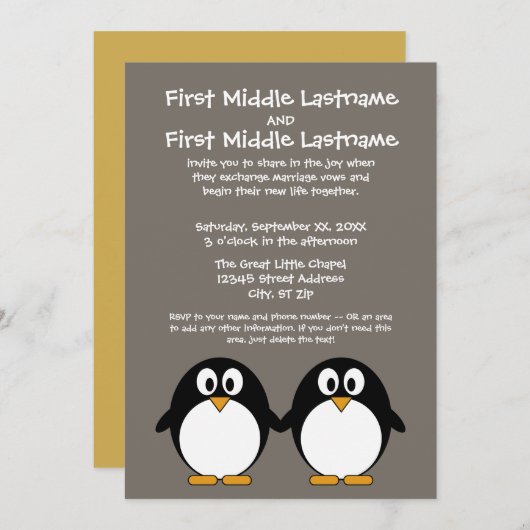 Cute Penguin Wedding Invitation Kaart (Voorkant / Achterkant)