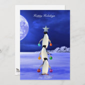 Cute Penguin-Wenskaart met kerstbomen Feestdagenkaart (Voorkant / Achterkant)