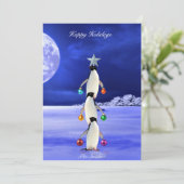 Cute Penguin-Wenskaart met kerstbomen Feestdagenkaart (Staand voorkant)