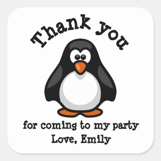 Cute Penguin White Birthday Party Hartelijk dank Vierkante Sticker (Voorkant)