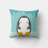 Cute Penguin Winter Cartoon and Name Blue 2-side Kussen (Voorkant)