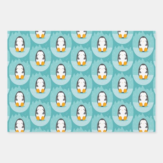 Cute Penguin Winter Cartoon Blue Inpakpapier Vel (Voorkant 3)