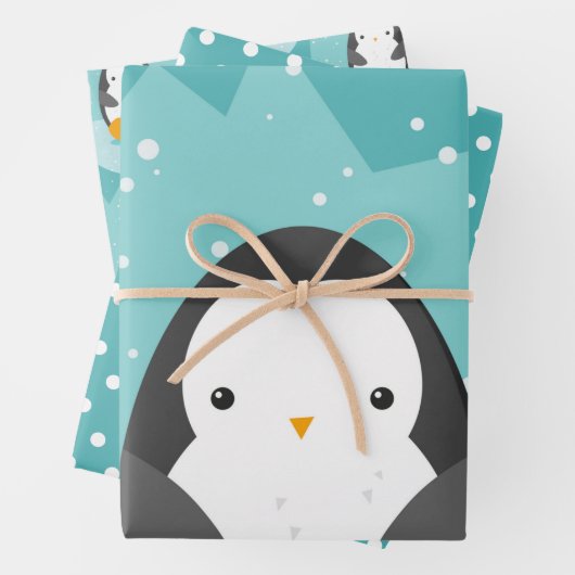 Cute Penguin Winter Cartoon Blue Inpakpapier Vel (In situ)