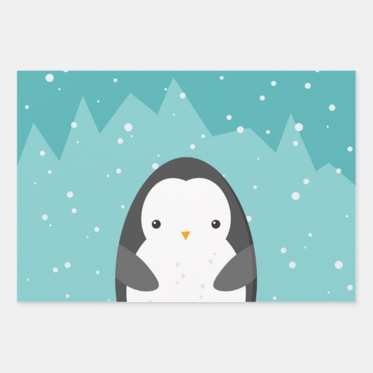 Cute Penguin Winter Cartoon Blue Inpakpapier Vel (Voorkant)