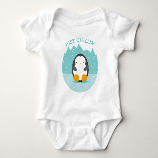 Cute Penguin Winter Cartoon Just Chillin Fun text Romper (Voorkant)