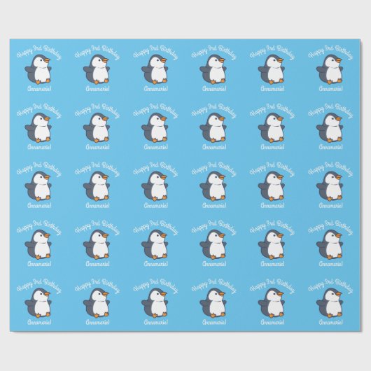 Cute Penguin Winter Kids Birthday Party Cadeaupapier (Vlak)