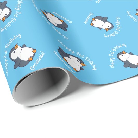 Cute Penguin Winter Kids Birthday Party Cadeaupapier (Rol Hoek)