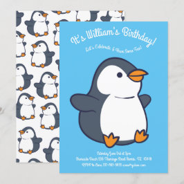 Cute Penguin Winter Kids Birthday Party Kaart