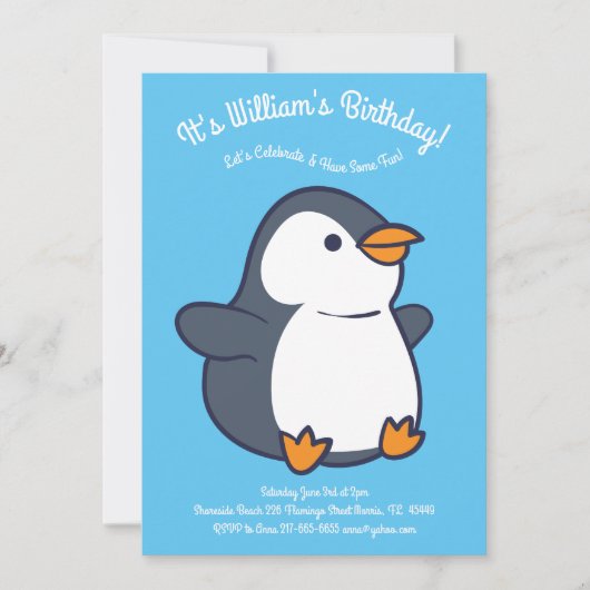 Cute Penguin Winter Kids Birthday Party Kaart (Voorkant)