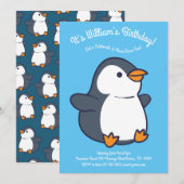 Cute Penguin Winter Kids Birthday Party Kaart (Voorkant / Achterkant)