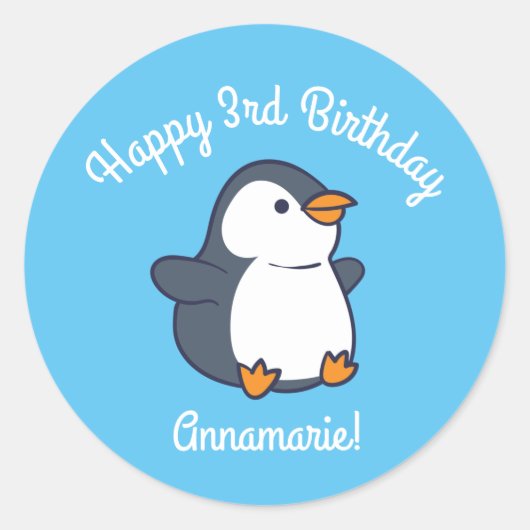 Cute Penguin Winter Kids Birthday Party Ronde Sticker (Voorkant)