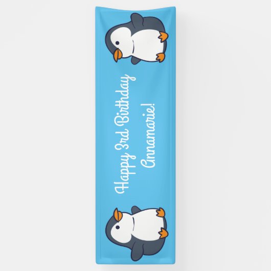 Cute Penguin Winter Kids Birthday Party Spandoek (Verticaal)