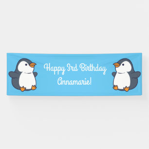 Cute Penguin Winter Kids Birthday Party Spandoek