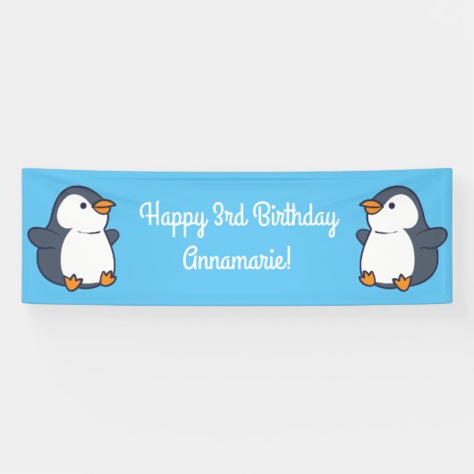 Cute Penguin Winter Kids Birthday Party Spandoek (Horizontaal)