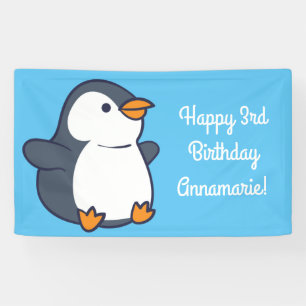 Cute Penguin Winter Kids Birthday Party Spandoek