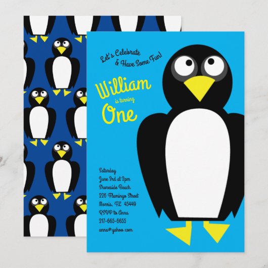 Cute Penguin Winter Kinder 1e verjaardag Kaart (Voorkant / Achterkant)