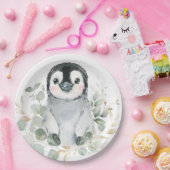 Cute Penguin Winter Onederland Greenery Gold Party Papieren Bordje (Feest)