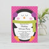 Cute Penguin Winter Party Invitation Kaart (Staand voorkant)