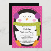Cute Penguin Winter Party Invitation Kaart (Voorkant / Achterkant)