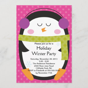 Cute Penguin Winter Party Invitation Kaart