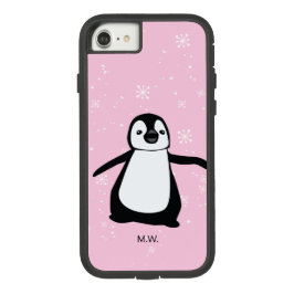 Cute Penguin Winter Snow Illustration Pink Case-Mate iPhone Case