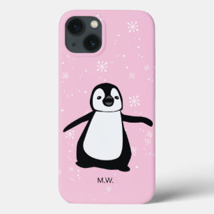 Cute Penguin Winter Snow Illustration Pink Case-Mate iPhone Case