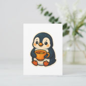 Cute penguin with a cup of tea briefkaart (Staand voorkant)