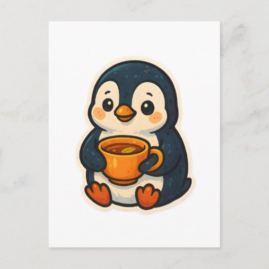 Cute penguin with a cup of tea briefkaart (Voorkant)