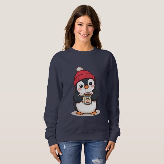Cute Penguin with Hot Cocoa  Trui (Voorkant volledig)