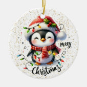 Cute Penguin Wrapped in Lights Kid's Christmas Keramisch Ornament (Voorkant)
