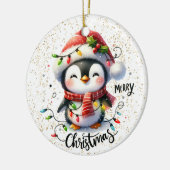 Cute Penguin Wrapped in Lights Kid's Christmas Keramisch Ornament (Links)