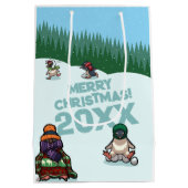 Cute Penguins Add The Year Merry Christmas! Winter Medium Cadeauzakje (Achterkant)