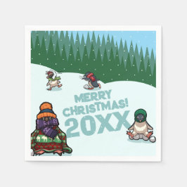 Cute Penguins Add The Year Merry Christmas! Winter Servet