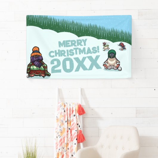 Cute Penguins Add The Year Merry Christmas! Winter Spandoek (Insitu)