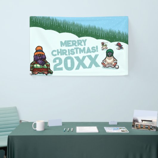 Cute Penguins Add The Year Merry Christmas! Winter Spandoek (Beurs)