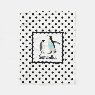 Cute Penguins, B&W polka dots, personaliseer onze Fleece Deken