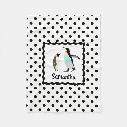 Cute Penguins, B&W polka dots, personaliseer onze  Fleece Deken (Voorkant)
