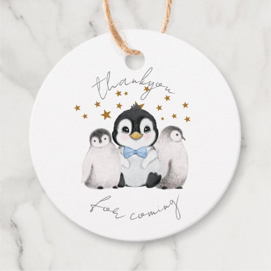 Cute Penguins Blue Thankyou Bedankjes Labels (Voorkant)