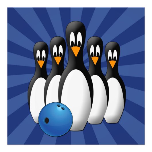 Cute Penguins Bowling Pins 24x24 afdrukken Foto Afdruk (Voorkant)